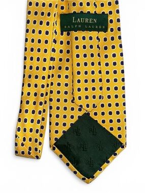 Lauren Ralph Lauren 56"  Yellow w/Oval Pattern  4" Silk Tie Made In The USA